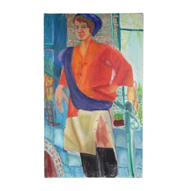Vintage Oil Painting Portrait of Tall Fashionable Woman