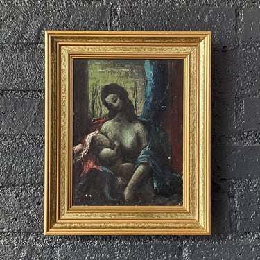 Signed Vintage European Expressionist Madonna & Child Oil Painting, c.1960’s 