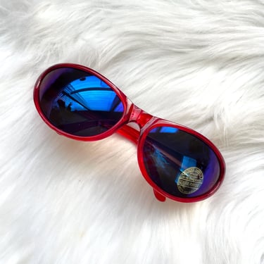 Vintage Y2K Red and Blue Wraparound Sunglasses 