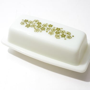 Vintage Pyrex Butter Dish, Spring Blossom Green, Daisy Pattern (1972-1979) 