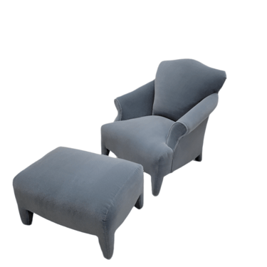 Vintage Postmodern Donghia Luciano Lounge Chair & Ottoman Newly Reupholstered in Mohair
