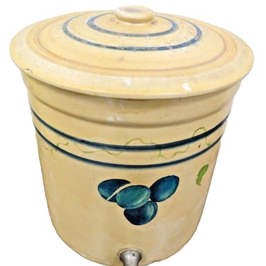 Vintage Stoneware Drink Dispenser Crock With Lid 