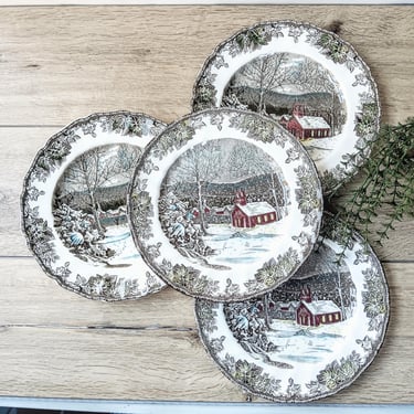 Johnson Bros Friendly Village Dinner Plates (Set of 4), England Cottage The Schoolhouse 