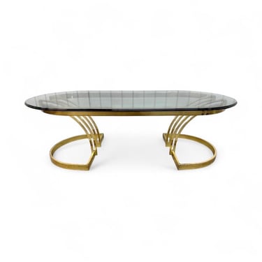 Vintage Brass & Oval Glass Top Coffee Table 
