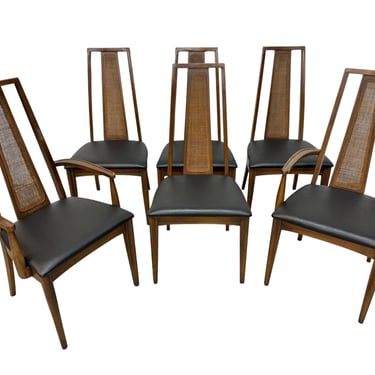 Mid-Century Modern Walnut Cane Back Dining Chairs - Set of 6 
