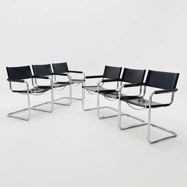 Set of 6 Bauhaus Linea Fiam B34 Cantilever Chairs by Mart Stam - Marcel Breuer  Italy 1980s 