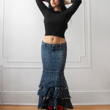 2000s denim mermaid skirt / tiered maxi skirt 