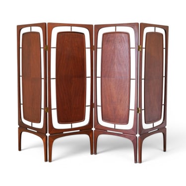 Sculptural Vintage Teak Mid Century Modern Folding Screen Room Divider