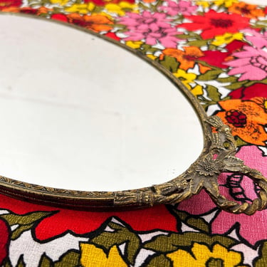 Vintage Art Nouveau Globe Mirrored Vanity Tray Ornate Dresser Filigree Gold Dresser Mirror Ormolu Hollywood Regency 1950s 