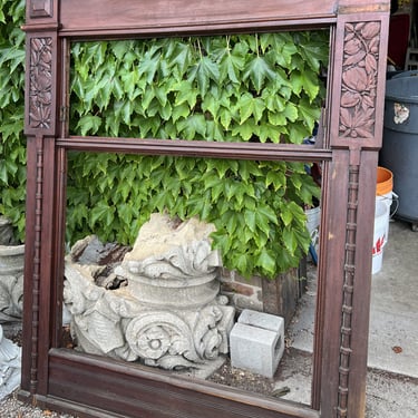 Carved Wood Window Surround Trim w/ Carved Leaves And Bamboo