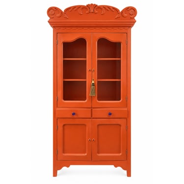 Large Orange Lacquered China Cabinet