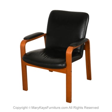 Ekornes Mid Century Teak Black Leather Scandinavian Lounge Chair