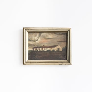 White Barn with Stormy Skies Oil Painting