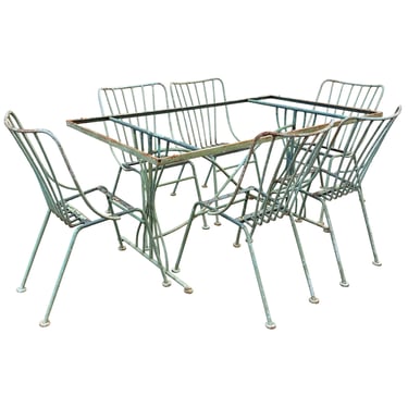 Modernist Outdoor Wrought Iron Set of Table and 6 Chairs