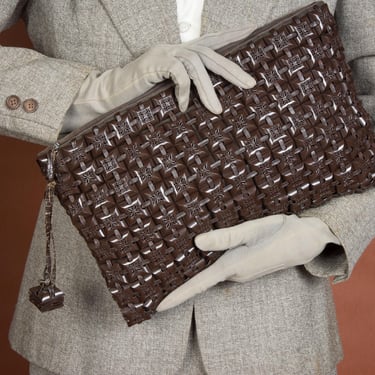 1940s Purse - Classic Vintage 40s Plasticflex Plasti-Flex Brown Clutch of Joined Plastic Tiles 