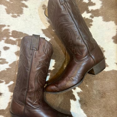 Vintage Dark Brown Leather Larry Mahan Cowboy Boots size 9 1/2 D 