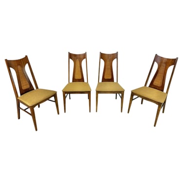 Mid-Century Modern Walnut Cane Back Dining Chairs - Set of 4 