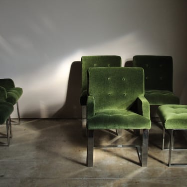 Paul Evans Mohair and Chrome Dining Chairs for Directional, 1970s