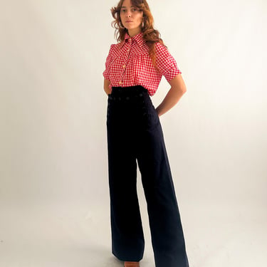 Vintage 1960s US Navy sailor trousers / black wool bell bottoms / military navy pants / high waisted sailor pants / SMALL 
