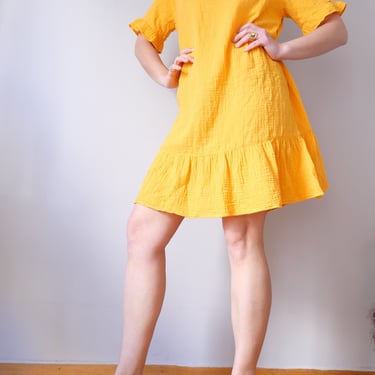 Vintage Muslin Cotton Sun Dress: Cottage Core Volant Sleeve, M/L 