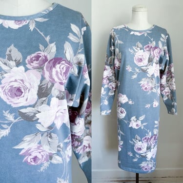 Vintage 1980s Rose Sweatshirt Dress / S 