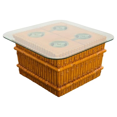 Ceramic Faux Bamboo Planter Glass Top Cocktail Table