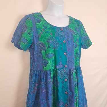 Vintage 90s Green, Blue, and Purple Floral Dress 