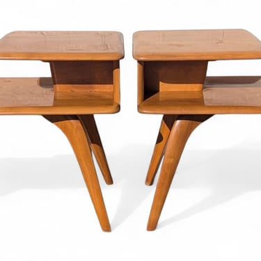 Mid Century Modern Heywood Wakefield Solid Birch Two Tiered Sidetables 