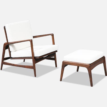Danish Modern Reclining Lounge Chair with Ottoman by Ib Kofod-Larsen
