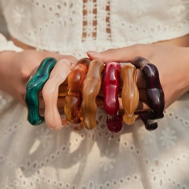 Acrylic Wavy Bamboo Design Cuff Bracelet | 40B5196