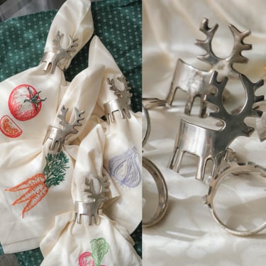 Vintage Silver Reindeer Napkin Holders | Set of 9 | Holiday Christmas Table Decor | Dinner Party, Napkin Set, Dinner Ware, Dining, Serving 