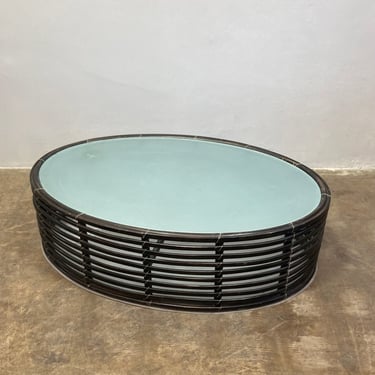 Dark Bamboo and Glass Oval Coffee Table