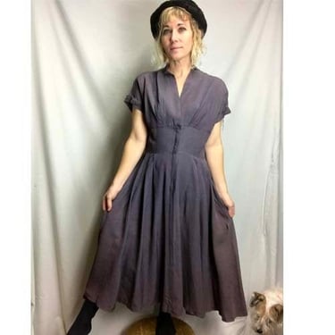 Vintage 1940s 1950s Swing Dress Late 40's early 50s Pinup Rockabilly Size M 