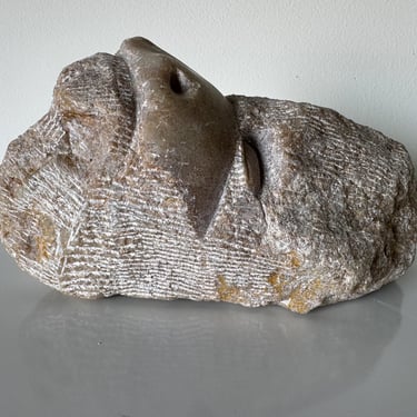 1980s Vintage Hand Carved Marble Abstract Monkey Face Sculpture 