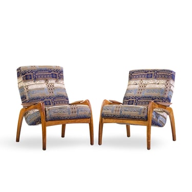 Adrian Pearsall for Craft Associates Mid Century Walnut Lounge Chairs - Pair - mcm 