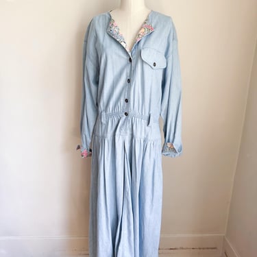 Vintage 1980s Denim Dress / L 