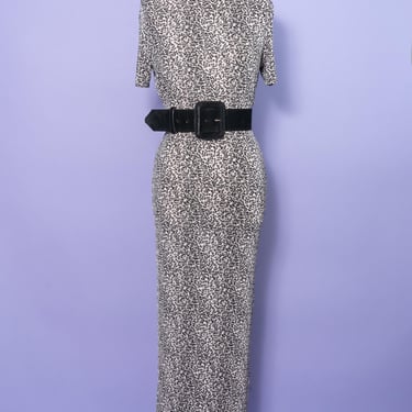 1980s Frazier Lawrence Leopard Print Stretchy Sheath Maxi Dress 