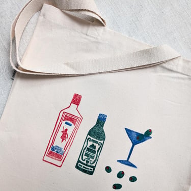 Martini Tote Bag - Heavy Organic Cotton Canvas - Block Printed 