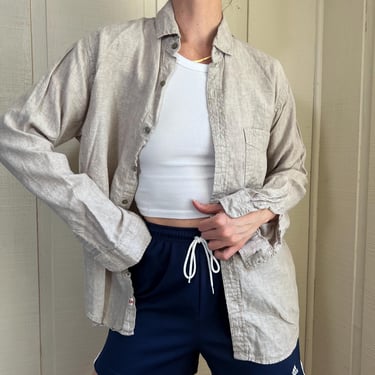 Vtg Lands End Linen Button Up, Vintage Mens Natural Oversized Linen Shirt, Linen Button Down Top, Oxford Blouse 