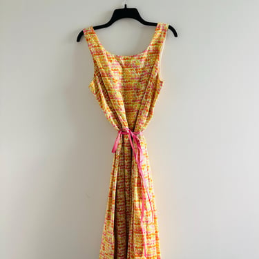VTG Talbots Dress Floral Colorful Sleeveless Cotton Women 16 Retro 50s Trad Wife 