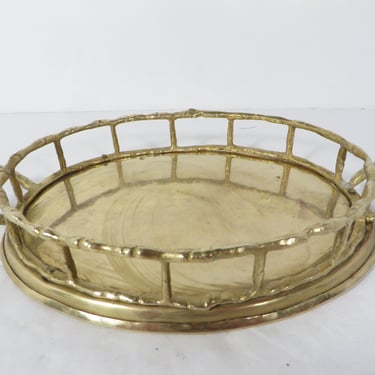 Vintage Brass Bamboo Tray - Small Oval Brass Tray 