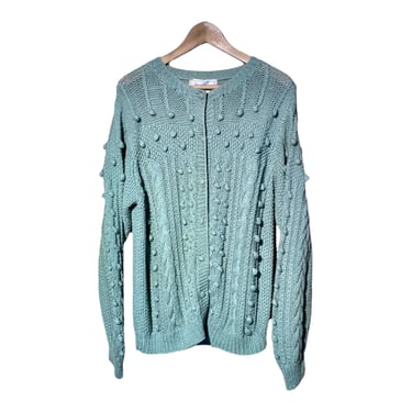 Chunky Knit Cardigan Sweater, Vintage 90s Cotton Knit Sweater, Pastel Light Teal Blue Button Up Sweater, Thick Knit Oversized Slouchy Large 