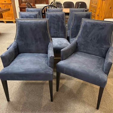 Set of 8 Deep Blue Suede Dining Chairs
