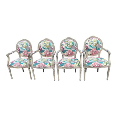 Set of Four Vintage Louis XVI Dining Chairs – new Custom Fabric 