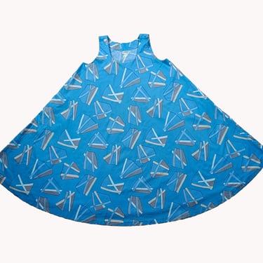 Marimekko 1970s Geometric Print Cotton Trapeze Dress Size M 