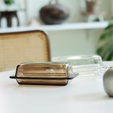 Vintage Pyrex Butter Dish with Lid, Fireside Brown or Clear Glass, Corning 72-B Butter Keeper, Mid Century Refrigerator Dish 