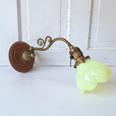 Swivel Arm Uranium Glass Sconce, Antique Wall Light with Vaseline Glass Shade 