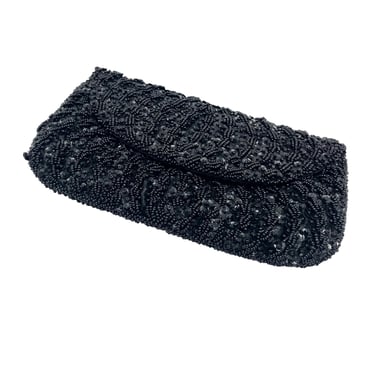 Vintage 1960s Black Hand-Beaded Evening Bag, 60s Sequined Clutch Purse, Richere Bag Hand Made in Hong Kong, VFG 
