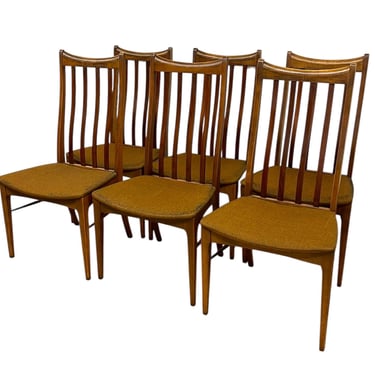 Free shipping within continental US - Set of 6 Vintage Mid-Century Modern Slat-Back Dining Chairs with Upholstered Seats 