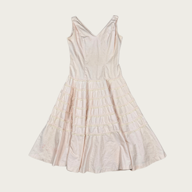 (M) 60s/70s Baby Pink Lace Ruffle Trim Midi Dress